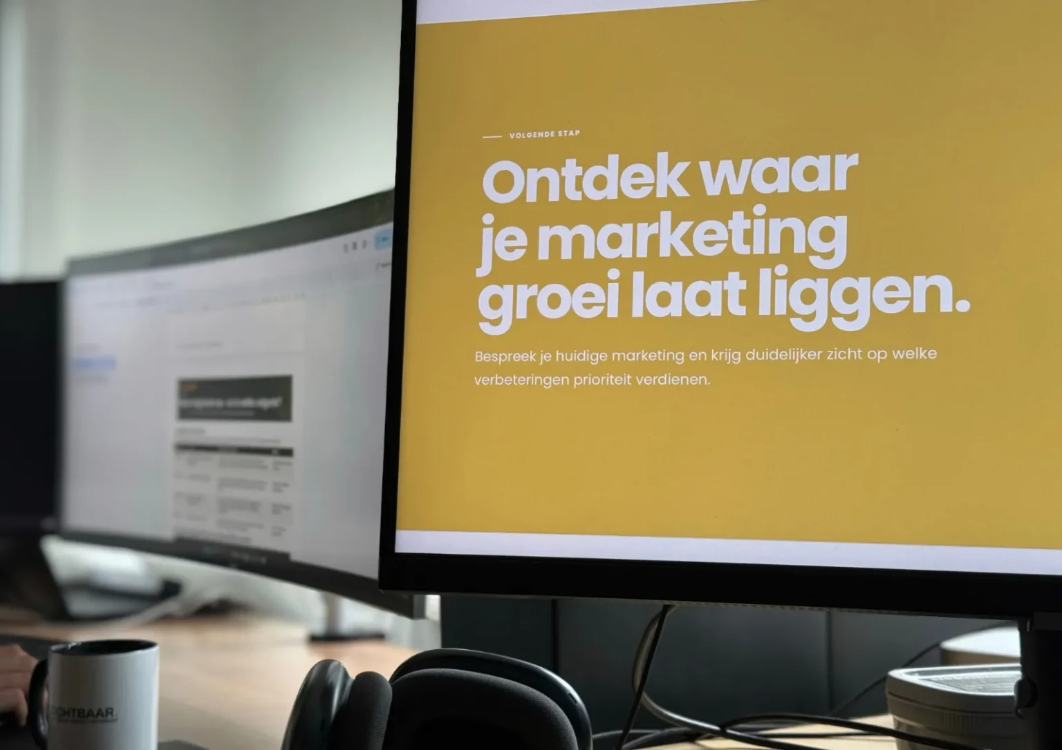 Beeldscherm bij Nuzichtbaar met de tekst: Ontdek waar je marketing groei laat liggen